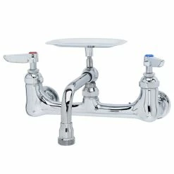 T&S Brass And Bronze Works T&S B-2484 Wall Mount Faucet With 8" Centers, 6" Nozzle, And Soap Dish