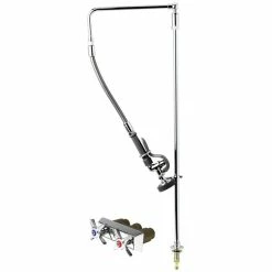 T&S Brass And Bronze Works T&S B-0141 Deck Mounted 35 3/4" High Pre-Rinse Faucet With Concealed Base, 4-Arm Handles, Swivel Arm, And 20" Hose