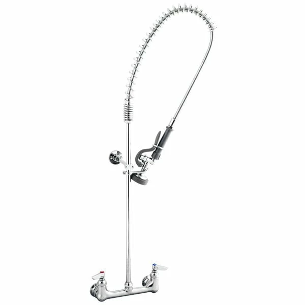 T&S Brass And Bronze Works T&S B-2400 Wall Mounted 28" High Pre-Rinse Faucet With Adjustable 8" Centers, 44" Hose, And Vacuum Breaker
