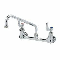 T&S Brass And Bronze Works T&S B-2463 Wall Mount Mixing Faucet With 8" Adjustable Centers, 12" Swing Nozzle, 4" Wrist Action Handles, And Cerama Cartridges