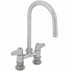 T&S Brass And Bronze Works Equip By T&S 5F-4DLX05 Deck Mounted Faucet With 5 9/16" Gooseneck Spout, 4" Centers, Laminar Flow Device, And Lever Handles