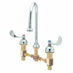 T&S Brass And Bronze Works T&S B-2865-05 5 13/16" Deck Mount Gooseneck Mixing Faucet With Adjustable Centers And 4" Wrist Action Handles