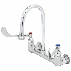 T&S Brass And Bronze Works T&S BL-2012-01 Vandal Resistant Wall Mount Mixing Faucet With 8" Adjustable Centers, 5 9/16" Gooseneck Spout, And 4 Arm Handles