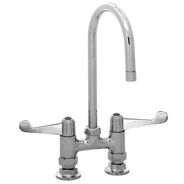 T&S Brass And Bronze Works Equip By T&S 5F-4DWS03 Deck Mounted Faucet With 2 13/16" Gooseneck Spout, 4" Centers, Laminar Flow Device, And Wrist Handles