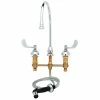 T&S Brass And Bronze Works T&S B-2347-03 Easy Install Deck Mount Faucet With 8" Centers, 5 11/16" Gooseneck, Eterna Cartridges, And Sidespray