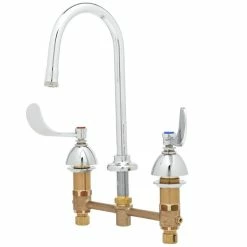 T&S Brass And Bronze Works T&S B-2850-01 Deck Mount Easy Install 1.6 GPM Faucet With 8" Centers, 5 9/16" Gooseneck, 4" Wrist Action Handles, And Eterna Cartridges