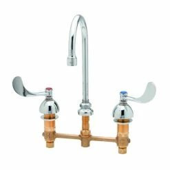 T&S Brass And Bronze Works T&S B-2855-02 Deck Mount Easy Install 1.5 GPM Faucet With 8" Centers, 8 13/16" Gooseneck, 4" Wrist Action Handles, And Eterna Cartridges