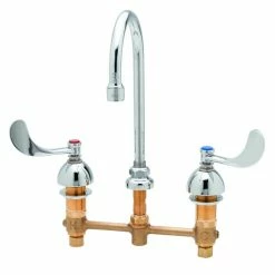 T&S Brass And Bronze Works T&S B-2873 Easy Install Deck Mount Faucet With 8" Centers, 4" Wrist Action Handles, 2 7/8" Gooseneck Spout, And Eterna Cartridges
