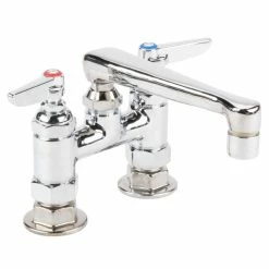 T&S Brass And Bronze Works T&S B-2501 Deck Mounted Faucet With 6" Cast Swivel Nozzle, 4" Adjustable Centers, 2.2 GPM Aerator, Eterna Cartridges, And Lever Handles