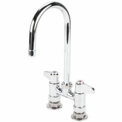 T&S Brass And Bronze Works Equip By T&S 5F-4DLS05 Deck Mounted Faucet With 5 9/16" Gooseneck Spout, 4" Centers, Laminar Flow Device, And Lever Handles
