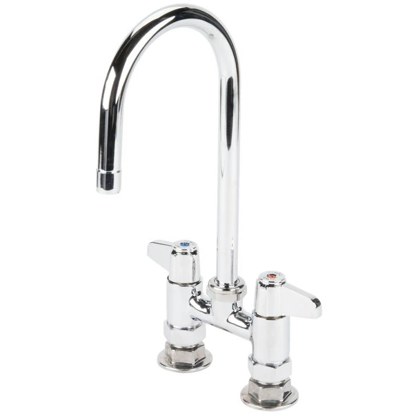 T&S Brass And Bronze Works Equip By T&S 5F-4DLS05 Deck Mounted Faucet With 5 9/16" Gooseneck Spout, 4" Centers, Laminar Flow Device, And Lever Handles
