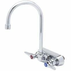 T&S Brass And Bronze Works T&S B-1146-WS Wall Mount Workboard Faucet With 4" Centers And Polished Chrome Plated Escutcheon - 5 3/4" Gooseneck Spout