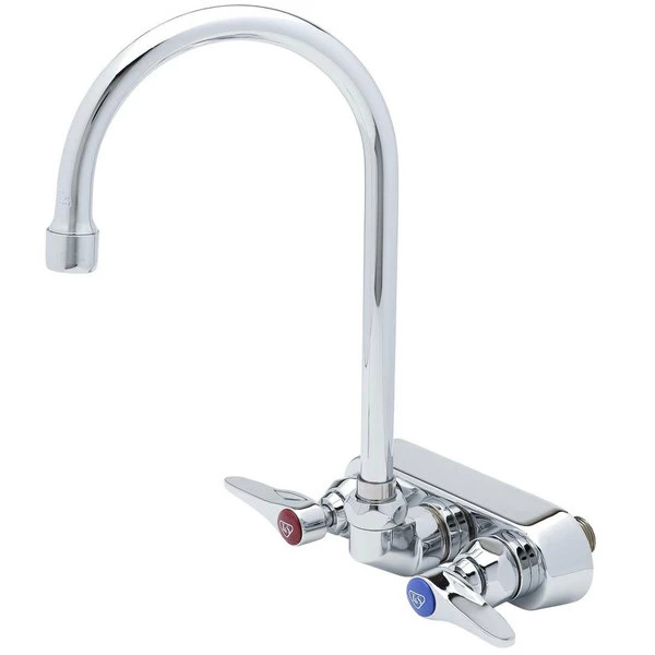T&S Brass And Bronze Works T&S B-1146-WS Wall Mount Workboard Faucet With 4" Centers And Polished Chrome Plated Escutcheon - 5 3/4" Gooseneck Spout